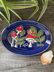 Blue Oval Mushroom Dish (B)